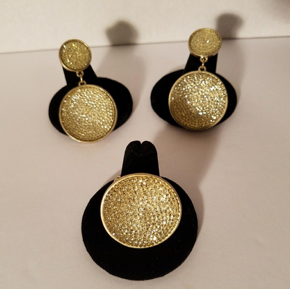 Pave Crystal Ring and Earrings